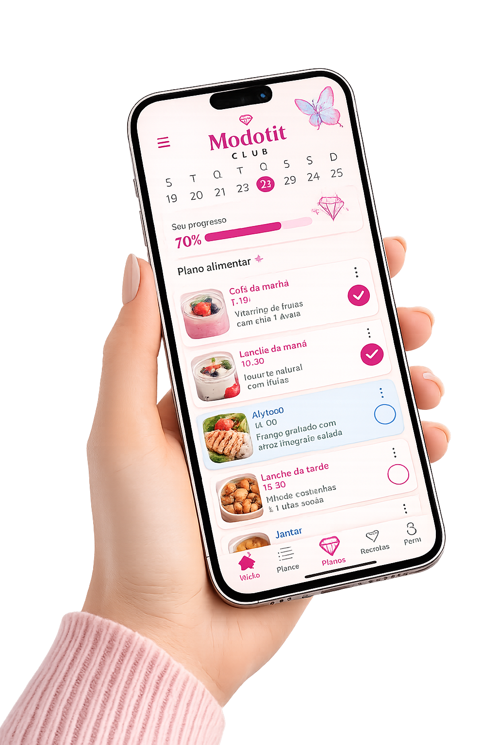 App do Modofit Club, plano alimentar do dia