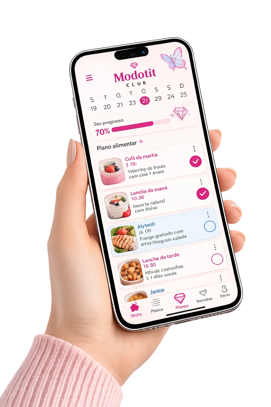 App do Modofit Club, plano alimentar do dia